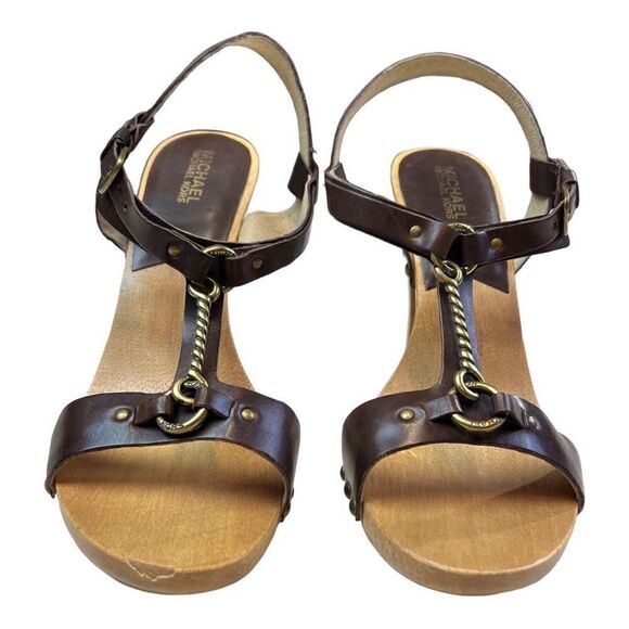 Michael Kors Women's Slingback Wooden Platform Heels Dark Brown Size 10M - Picture 2 of 9